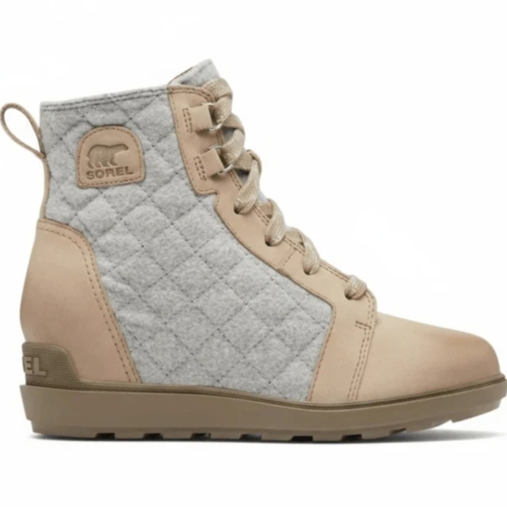 Sorel Women Size 10 Evie II NW Lace Omega Taupe Wet Sand Waterproof Wedge Boots